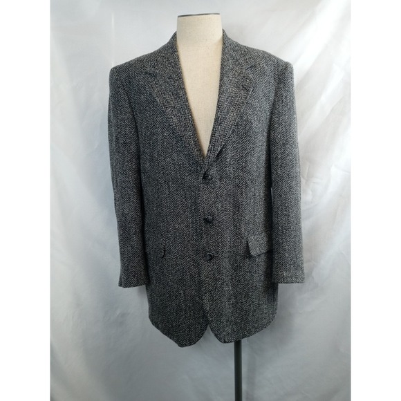 VTG Palo Savino Mens Gray 3 Button Wool Sportscoat Blazer Size 44L Milano Rome - Picture 1 of 11